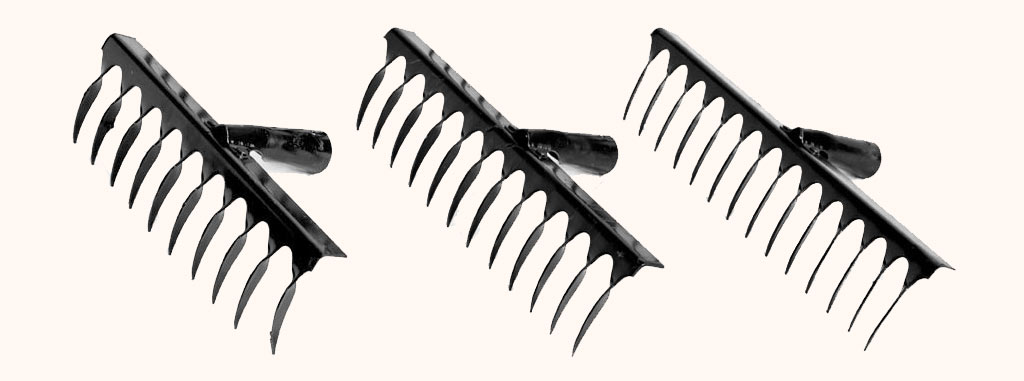 Rakes with twisted tines (with 10, 12 or 14 tines)